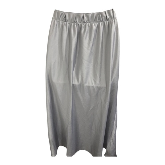 Beautiful silver metallic banded waist bias cut satin effect maxi skirt size M - Picture 7 of 11